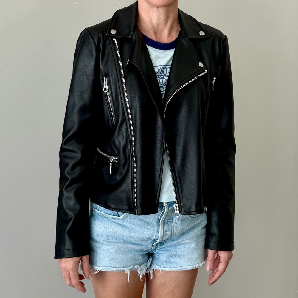 Scoop Black Faux Leather Moto Style jacket, XS (0-2)